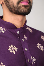Thumbnail for Neera Trendz Violet Soft Parbon Silk Embroidered Men's Kurta Pyjama - Distacart