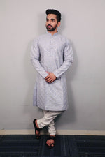 Thumbnail for Neera Trendz Light Mauve Heavy Soft Silk Mirror Work Men's Kurta Pyjama - Distacart