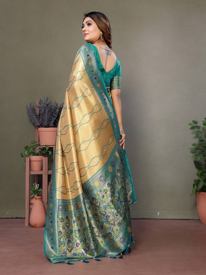 Anaita Golden Tissue Silk With Weaving Saree With Blouse - Distacart