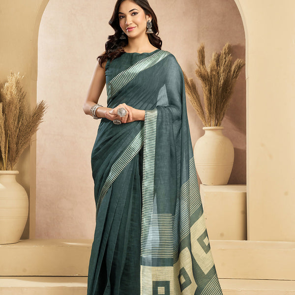 Vastranavya Morpeach Digital Printed Linen Ready To Wear Pocket Saree with Unstitched Blouse - Distacart