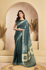 Thumbnail for Vastranavya Morpeach Digital Printed Linen Ready To Wear Pocket Saree with Unstitched Blouse - Distacart