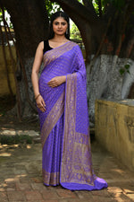 Thumbnail for Joban Fashion Lavender Crepe Chiffon Pure Handloom Banarasi Silk Saree