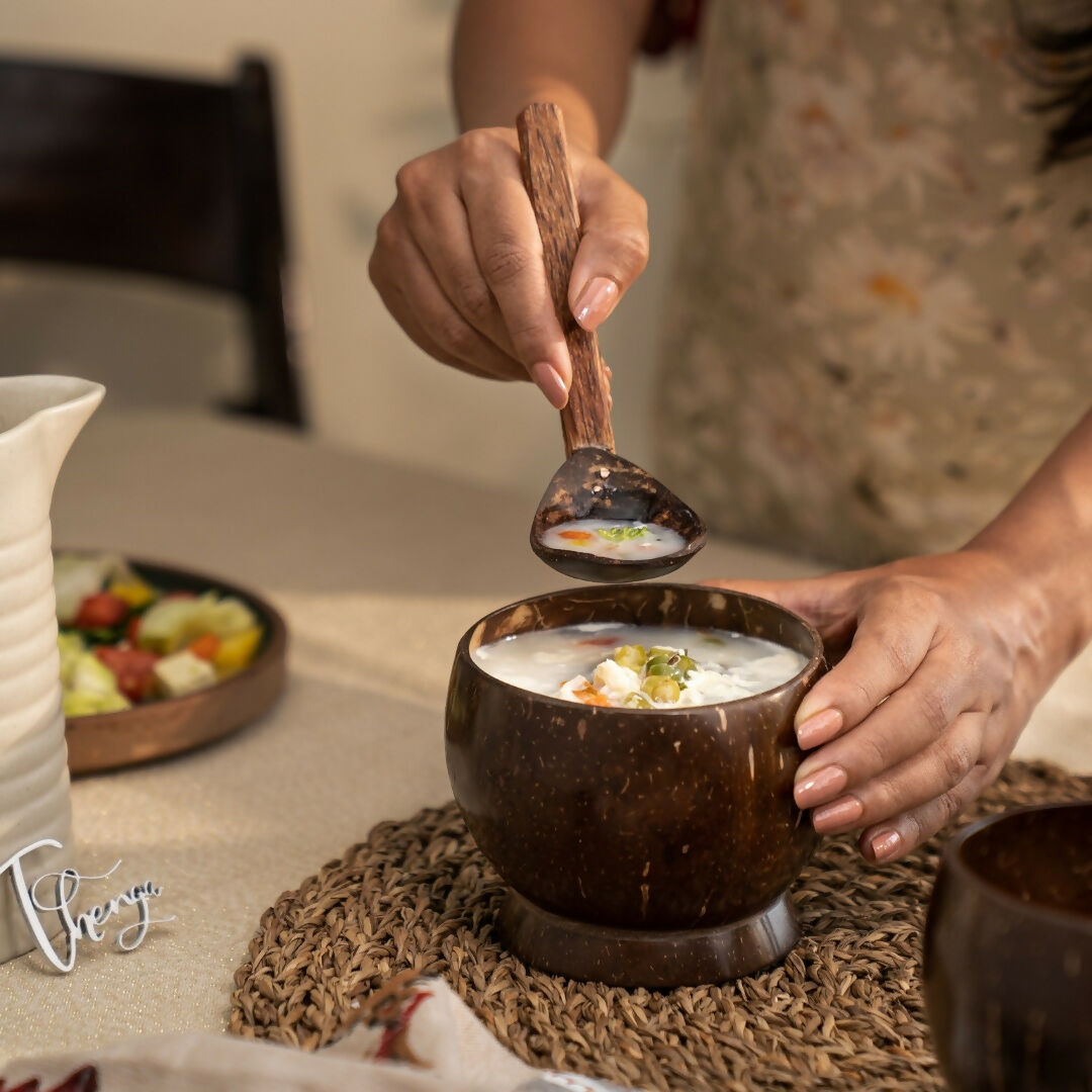 Thenga Coconut Shell Artisan Soup Bowl & Soup Spoon - Dista