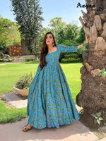 Thumbnail for Aayaa Pure Ab Cotton Gown With Heavy Digital Print - Multi Color - Distacart