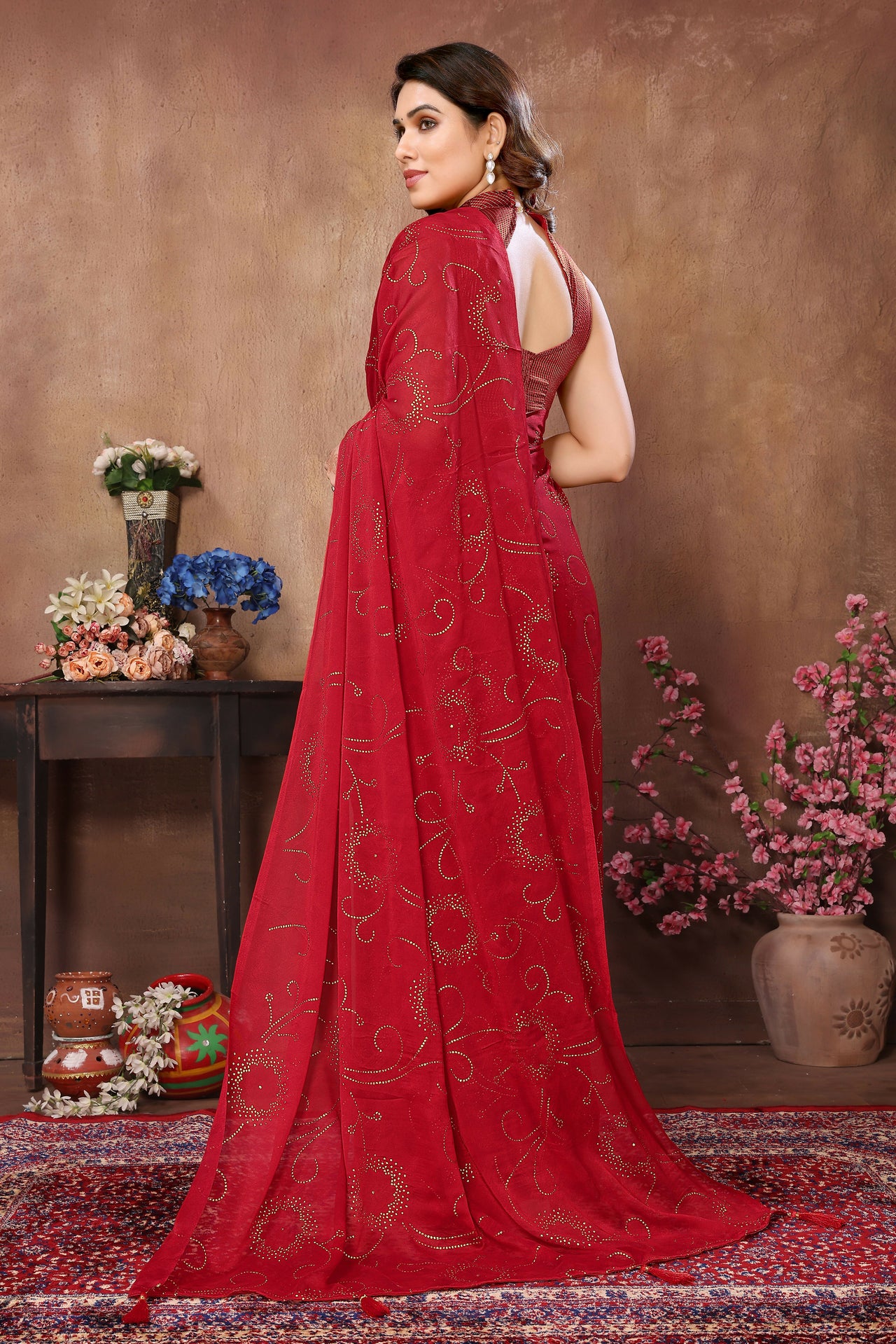 Aafreen Partywear Designer Red Rangoli Silk Fancy Saree - Distacart