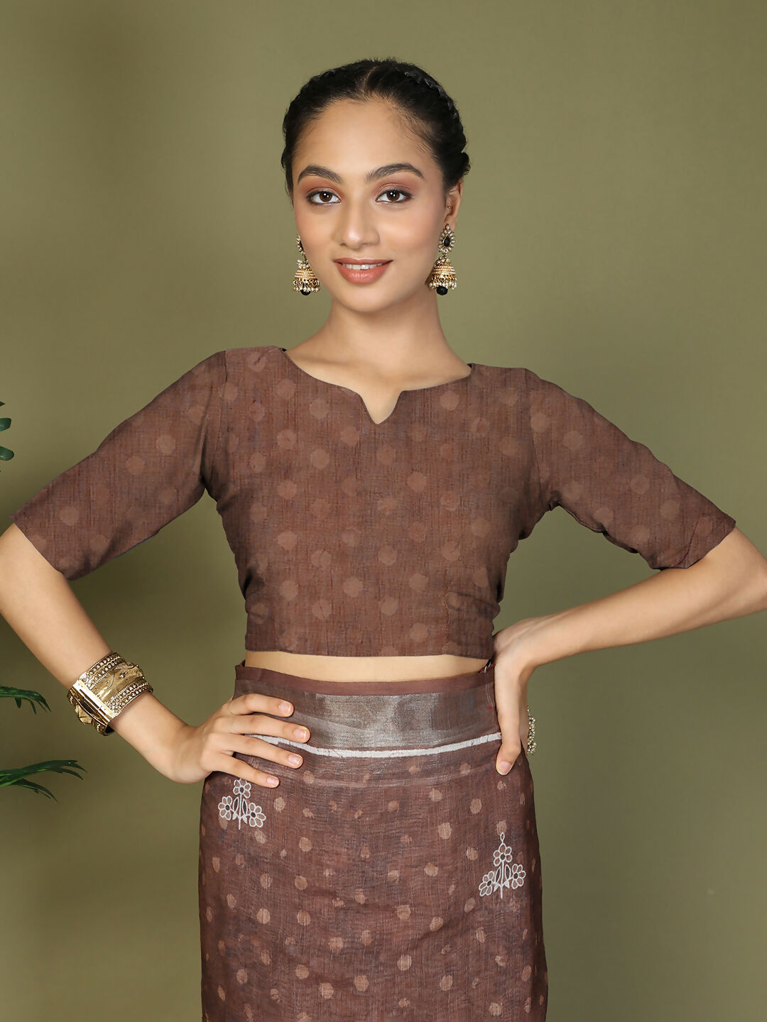 Astita Cotton Brown Saree