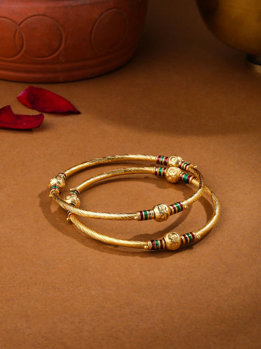 NVR Women Set of 2 Gold-Plated Traditional Bangles - Distacart