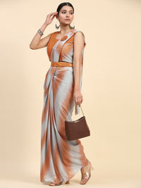 Thumbnail for Orange Polyester Solid Ready to Wear Saree with stitched Blouse - Aayan - Distacart
