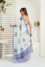 Thumbnail for Vastranavya Blue Digital Printed Linen Ready To Wear Designer Saree with Unstitched Blouse - Distacart