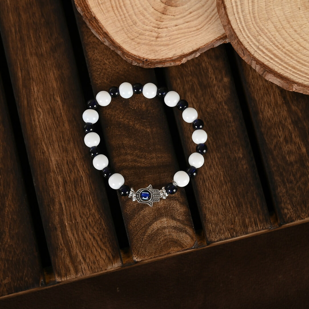 NVR Men & Women White & Black Marbel Crystal Elasticated Bracelet - Distacart