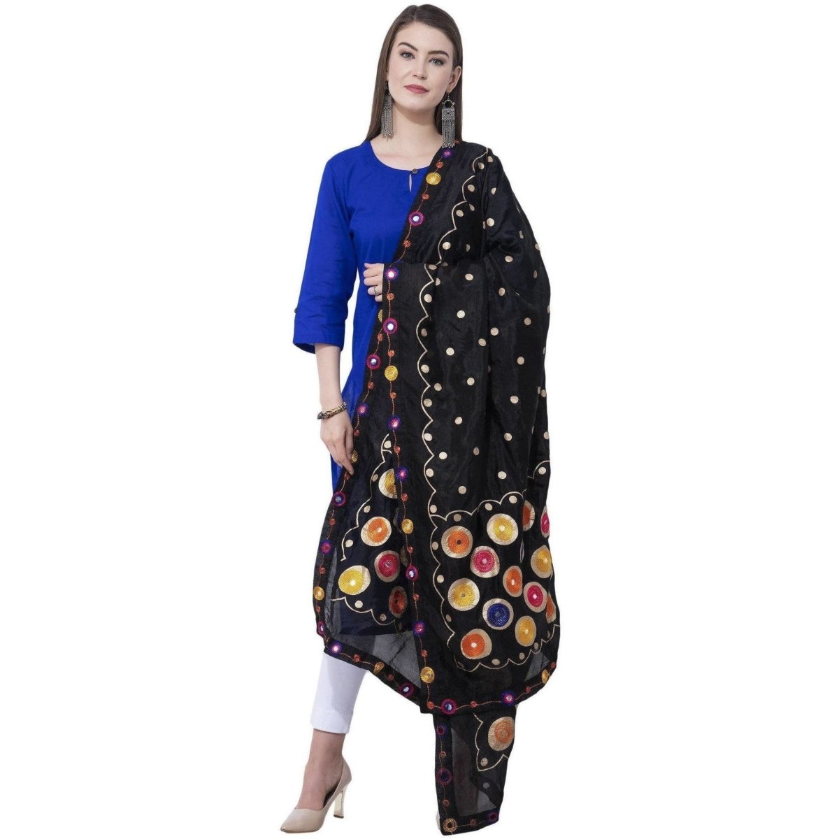A R SILK Black Color Multi rasgulla Silk Dupattas and Chunnis