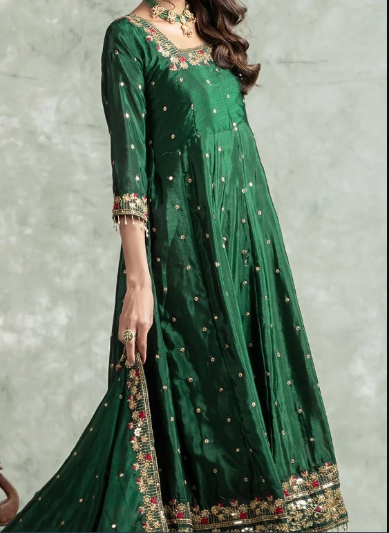 Yash Enterprise Green Silk Embroidery Party Wear Suit Set