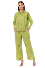 Thumbnail for Jaitra Apparels Green Embroidered Premium Pure Cotton Co-Ord Set For Women