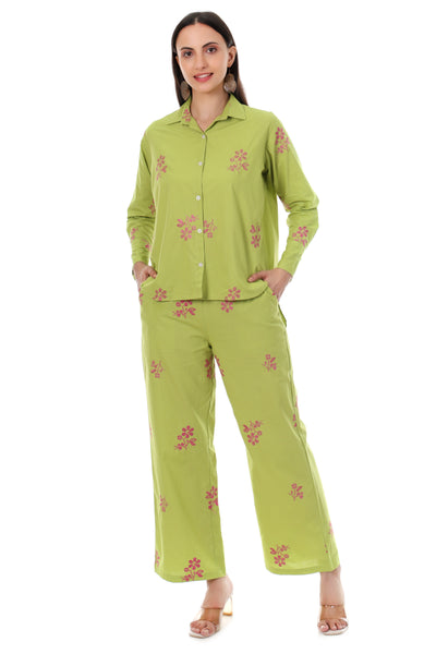 Jaitra Apparels Green Embroidered Premium Pure Cotton Co-Ord Set For Women