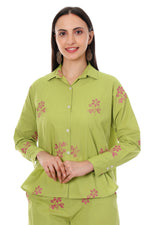 Thumbnail for Jaitra Apparels Green Embroidered Premium Pure Cotton Co-Ord Set For Women