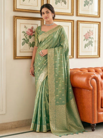 Anaita Green Woven Tissue Silk Saree With Blouse - Dista