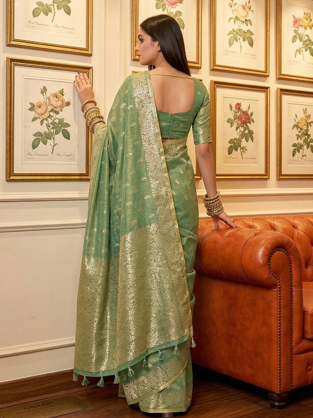 Anaita Green Woven Tissue Silk Saree With Blouse - Dista