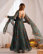 Thumbnail for Evanik Green Pure Lightweight Chiffon Bandhej Design Anarkali Pant With Dupatta