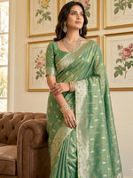 Thumbnail for Anaita Green Woven Tissue Silk Saree With Blouse - Dista