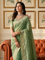 Thumbnail for Anaita Green Woven Tissue Silk Saree With Blouse - Dista