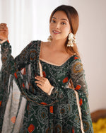 Thumbnail for Evanik Green Pure Lightweight Chiffon Bandhej Design Anarkali Pant With Dupatta