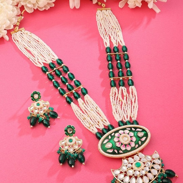 Jewel City Kundan & Green Beaded Layered Necklace Set for Women | Indian Bridal Jewelry with Earrings – Ethnic & Festive Wear - Distacart