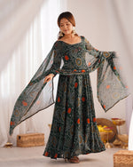 Thumbnail for Evanik Green Pure Lightweight Chiffon Bandhej Design Anarkali Pant With Dupatta