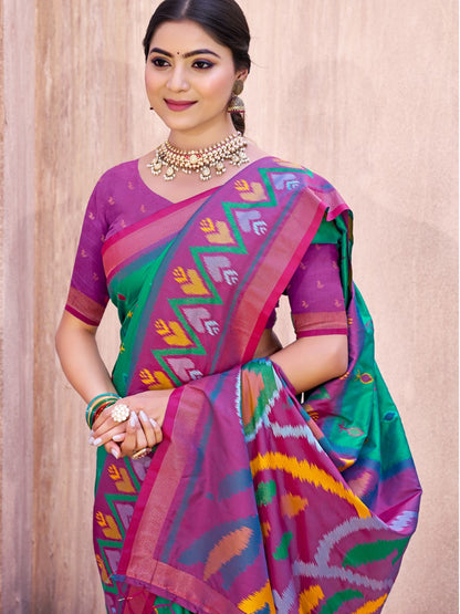 Anaita Green Silk Saree With Blouse Piece - Distacart