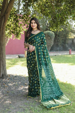 Thumbnail for Anaita Green Woven Design Pure Bandhej Silk Saree With Blouse - Distacart