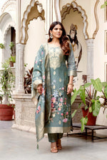 Thumbnail for The52 Women Gorgeous Chanderi Cotton Fabric Straight Kurta, Pant and Dupatta Set