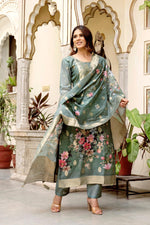 Thumbnail for The52 Women Gorgeous Chanderi Cotton Fabric Straight Kurta, Pant and Dupatta Set