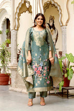 Thumbnail for The52 Women Gorgeous Chanderi Cotton Fabric Straight Kurta, Pant and Dupatta Set