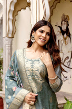 Thumbnail for The52 Women Gorgeous Chanderi Cotton Fabric Straight Kurta, Pant and Dupatta Set