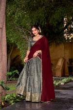 Thumbnail for Evanik Traditional Grey Dupion Silk With Zari Weaving Work Lehenga Choli - Distacart