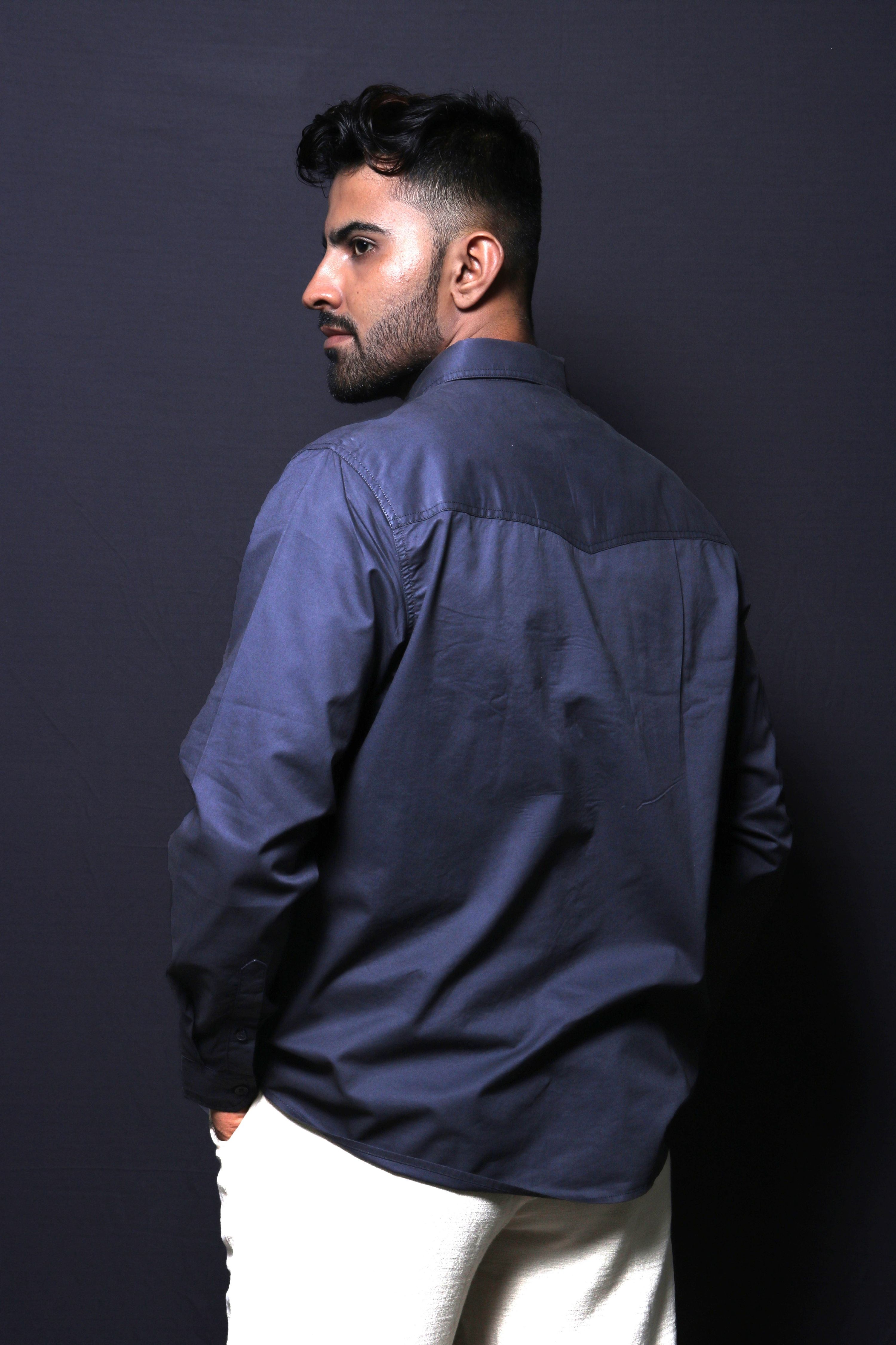 Jonesburg Dark Grey Double Pocket Regular Fit Shirt