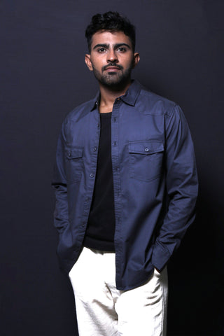 Jonesburg Dark Grey Double Pocket Regular Fit Shirt