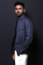 Thumbnail for Jonesburg Dark Grey Double Pocket Regular Fit Shirt