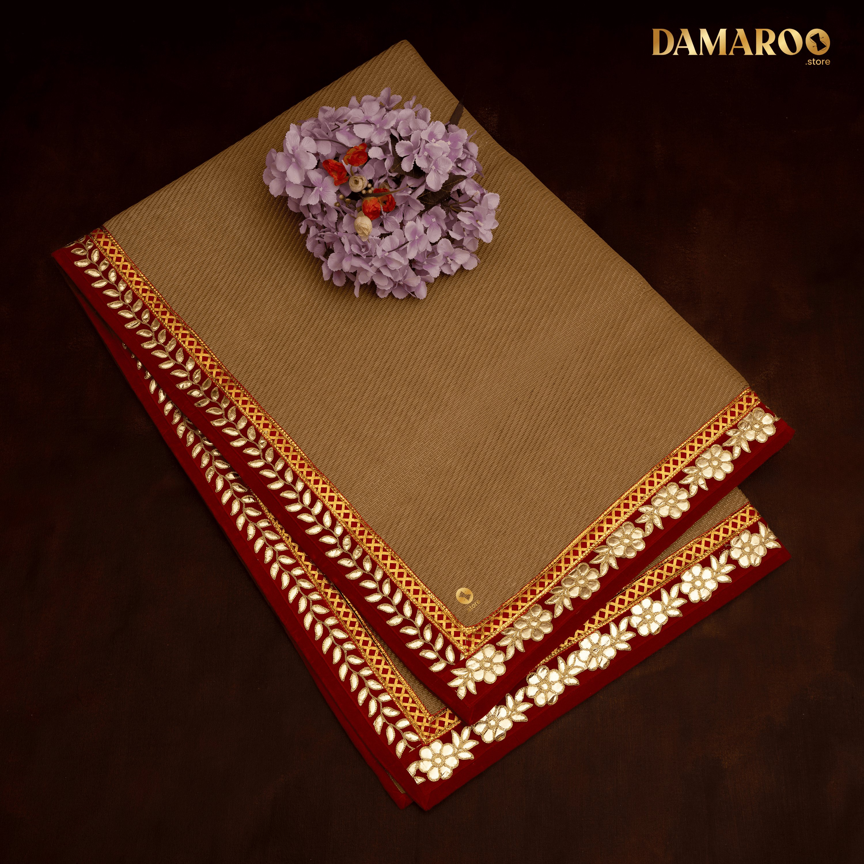 Damaroo 4x6 ft | Classic Nylon Pooja Mat | Red Gotapatti Border - Golden - Distacart