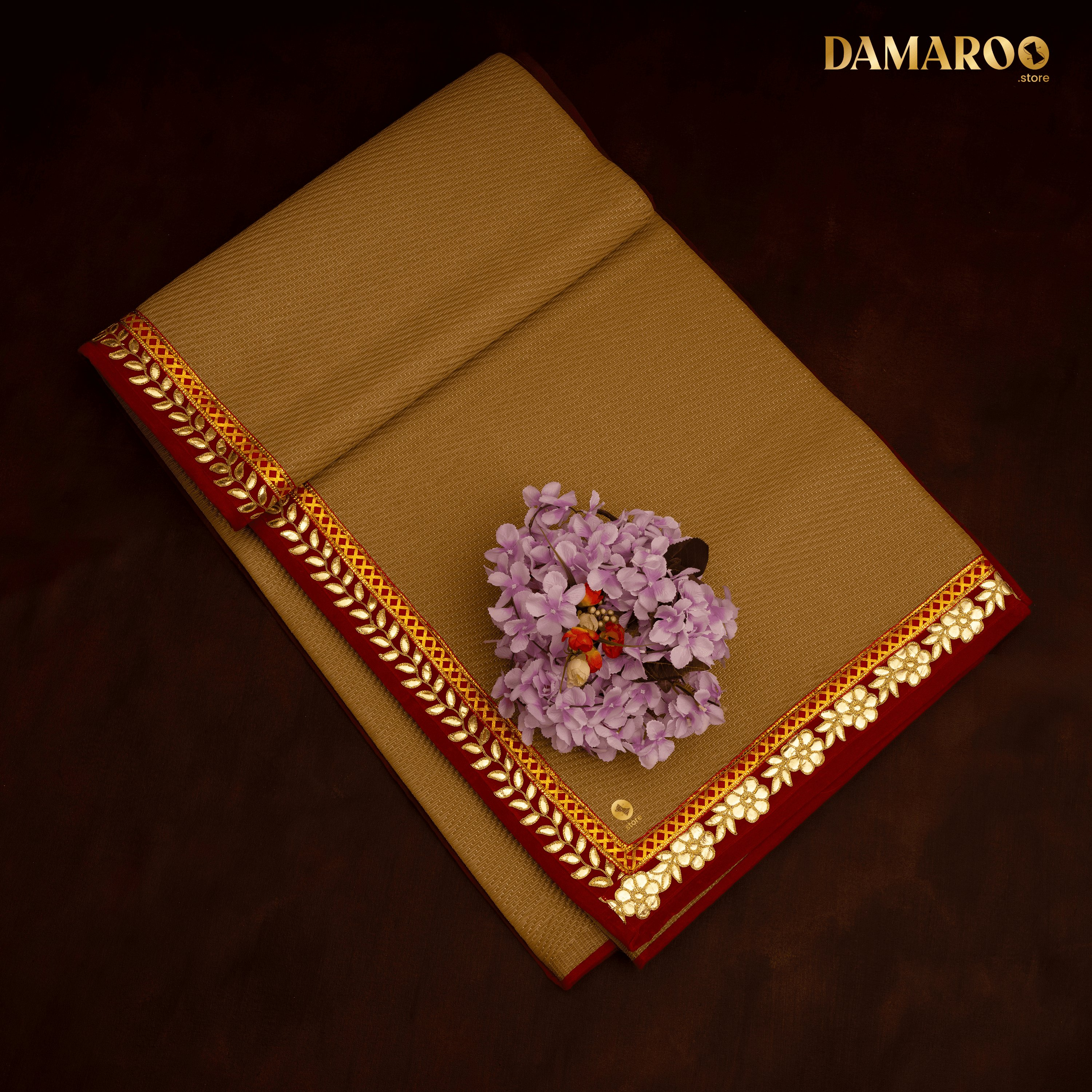 Damaroo 6x8 ft | Classic Nylon Pooja Mat | Red Gotapatti Border - Golden - Distacart