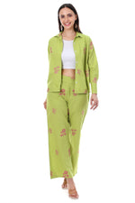Thumbnail for Jaitra Apparels Green Embroidered Premium Pure Cotton Co-Ord Set For Women