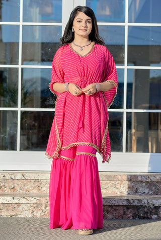 Vedant Vastram Leheriya Print Pure Georgette Sharara Cordset With Kaftan - Pink - Distacart