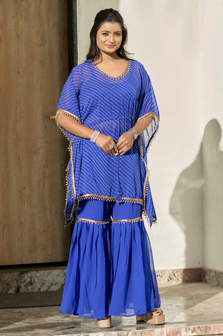 Vedant Vastram Leheriya Print Pure Georgette Sharara Cordset With Kaftan - Royal Blue - Distacart