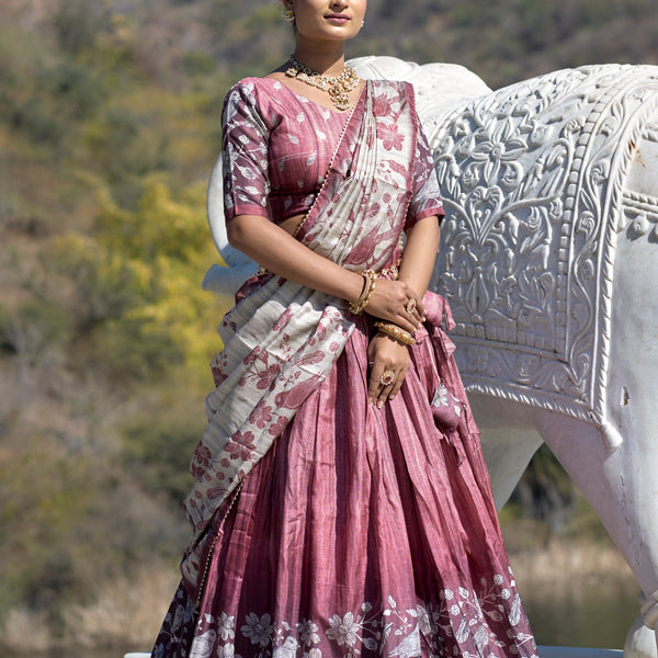 Vedant Vastram Fully Printed Pure Manipuri Silk Lehenga Choli With Blouse & Dupatta - Pink - Distacart