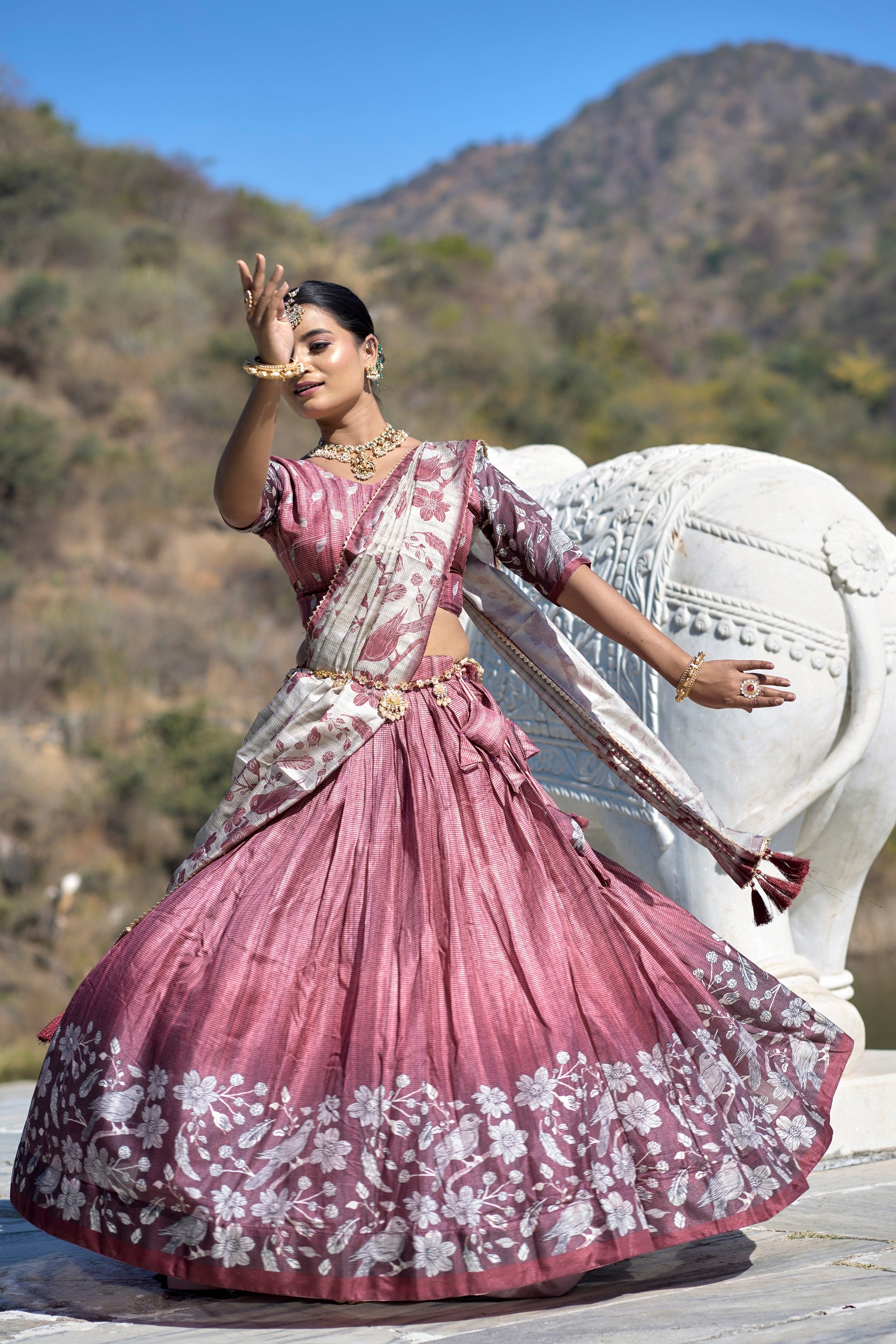 Vedant Vastram Fully Printed Pure Manipuri Silk Lehenga Choli With Blouse & Dupatta - Pink - Distacart