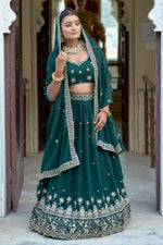 Thumbnail for Vedant Vastram Embroidered Heavy Georgette Lehenga Choli With Blouse & Dupatta - Green - Distacart
