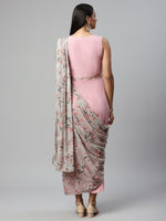 Thumbnail for Ahalyaa Women Baby Pink Crepe Georgette Saree Dress With Printed Pallu - Distacart