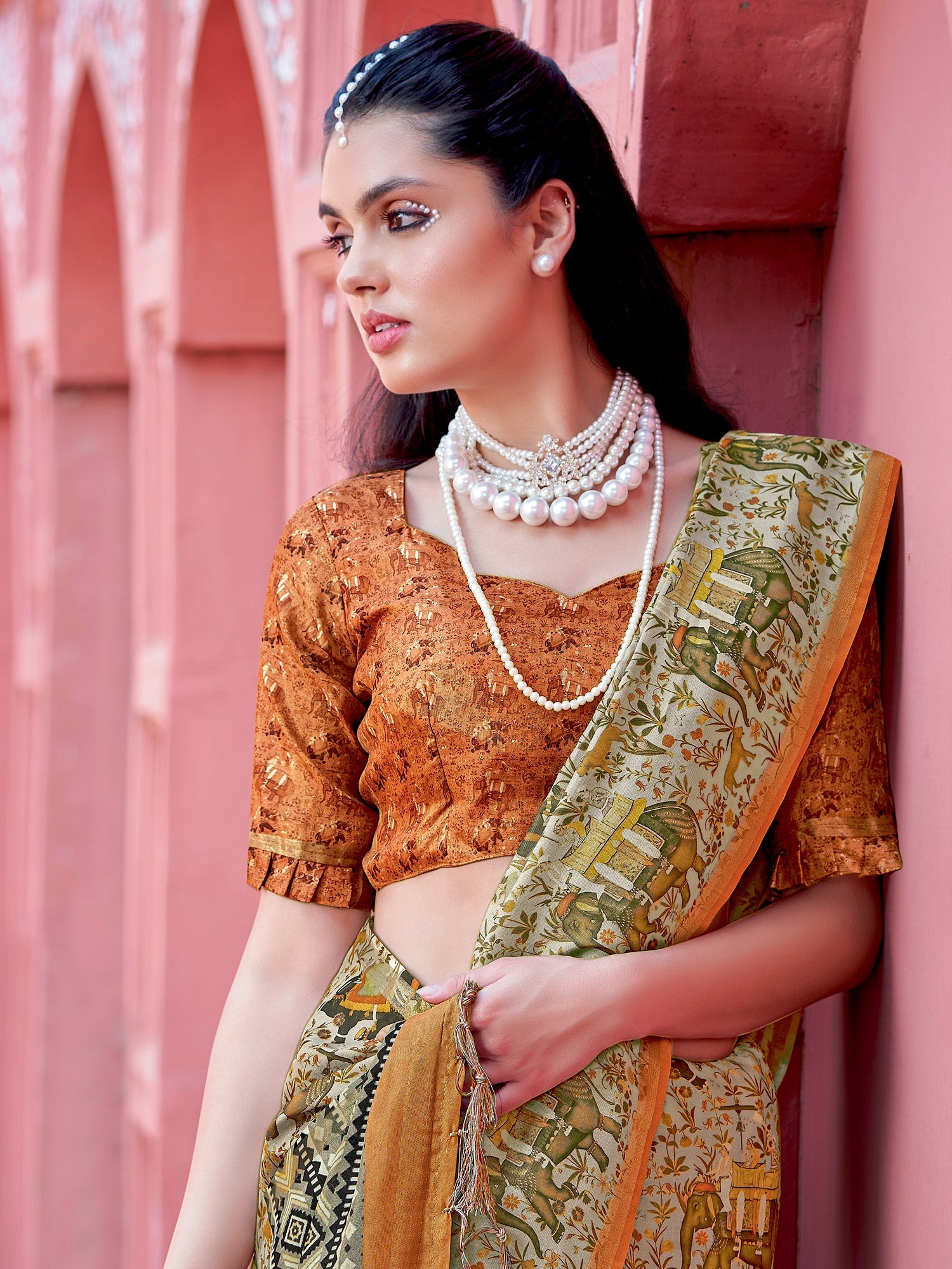 NOZ2TOZ Women's Banarasi Silk Beige Printed Designer Saree With Blouse Piece - Distacart