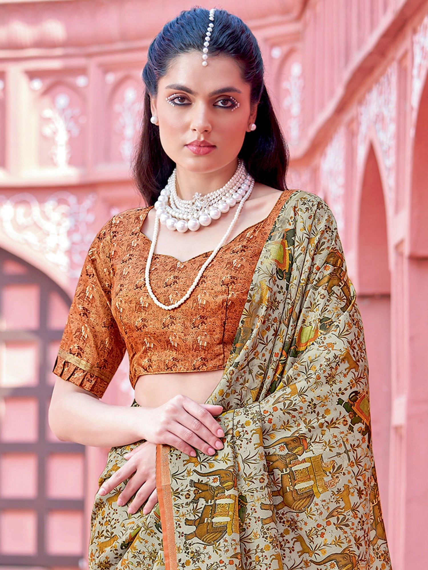 NOZ2TOZ Women's Banarasi Silk Beige Printed Designer Saree With Blouse Piece - Distacart