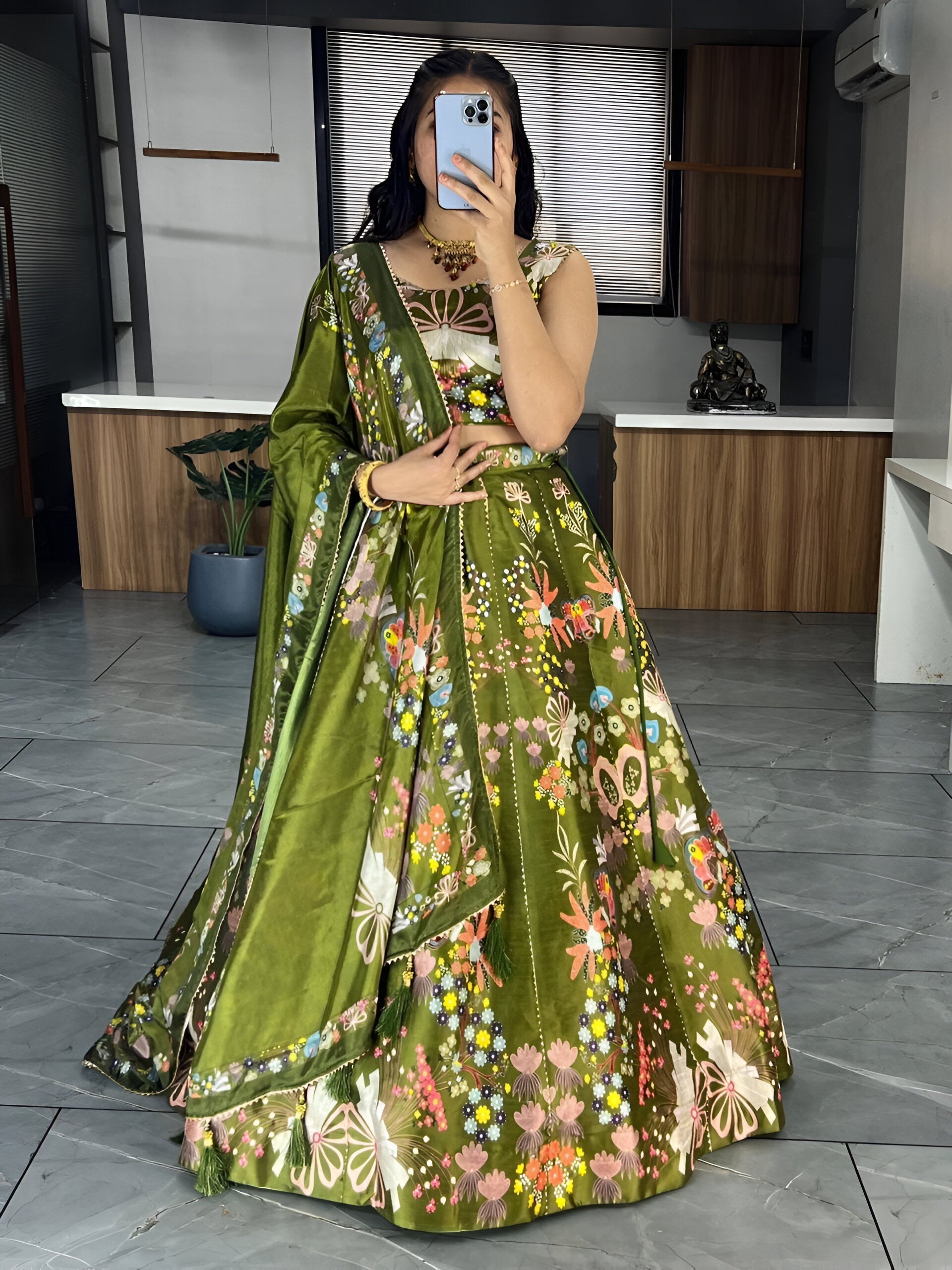 Lehenga Mart Exclusive Printed lehenga Choli for Wedding Wear - Mahendi - Distacart