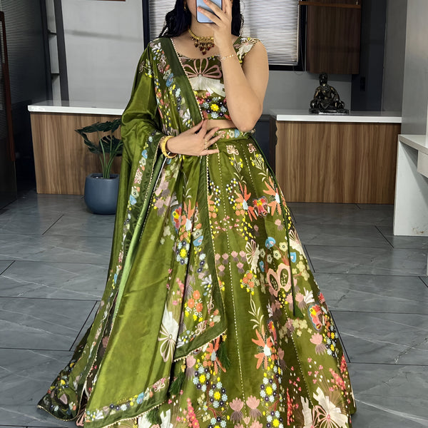 Lehenga Mart Exclusive Printed lehenga Choli for Wedding Wear - Mahendi - Distacart